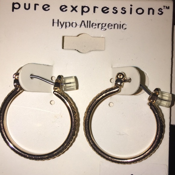 6 for 20 Pure Expressions Golden toned Hoops Etched For Extra Sparkle 1” - Picture 1 of 4